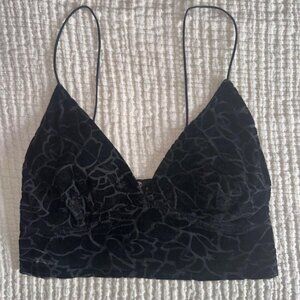 Free People One Carrie Flocked Bralette Cami Longline Corset Black Velvet